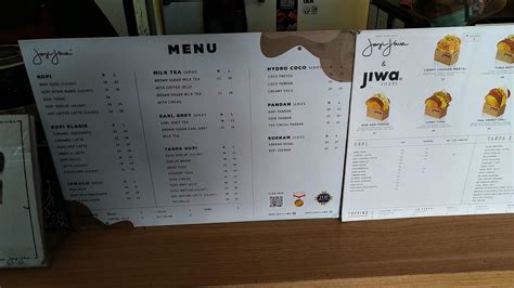 Menu at Kopi Janji Jiwa cafe, Tegal