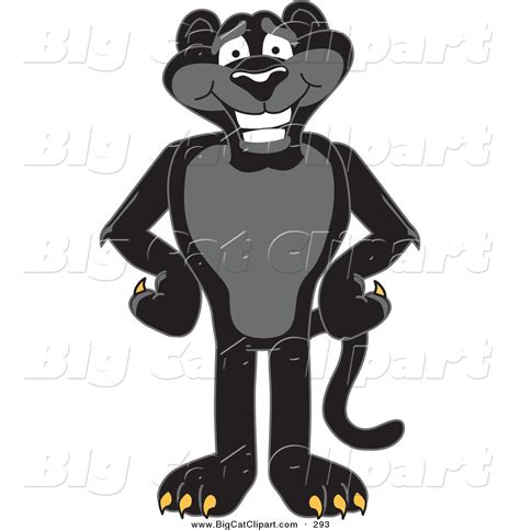 Big Cat Cartoon Vector Clipart of a Happy Black Jaguar Mascot Character with His Paws on His ...