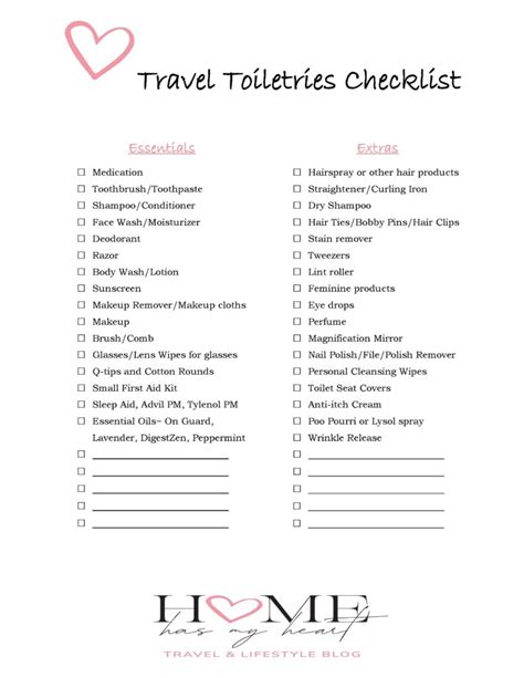 Travel Toiletries Checklist – Home Has My Heart