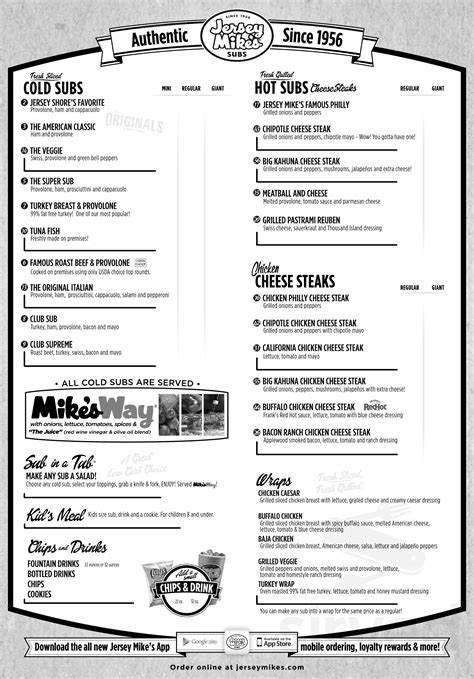 Jersey Mike's Printable Menu