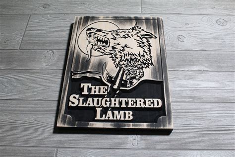 The Slaughtered Lamb Wooden Carved Pub Sign An American