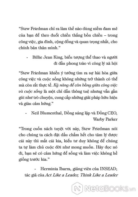 Kỹ năng để cân bằng giữa công việc và cuộc sống - Stewart D. Friedman | Sách Khai Trí