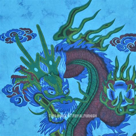 Blue Chinese Dragon Tapestry, Tie Dye Tapestry Wall Hanging Bedding ...