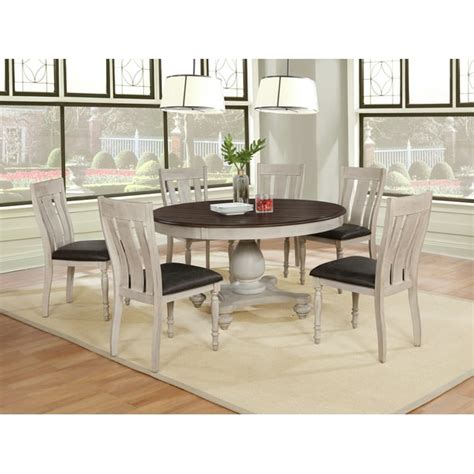 Arch Weathered Oak Dining Set: Round Table, Six Chairs - Walmart.com - Walmart.com