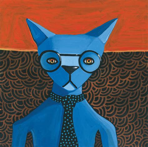 Funky Blue Cat Painting by Mike Lawrence