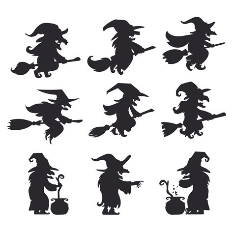 silhouette of an old witch riding a flying broomstick The witch ...