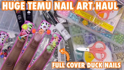 HUGE TEMU NAIL ART HAUL | Trying Affordable Nail Products From Temu | Full Cover Duck Tips Gel ...