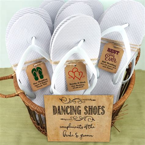 Wedding Flip Flops with Personalized Kraft Tag - Set of 6 (White) - Famous Favors