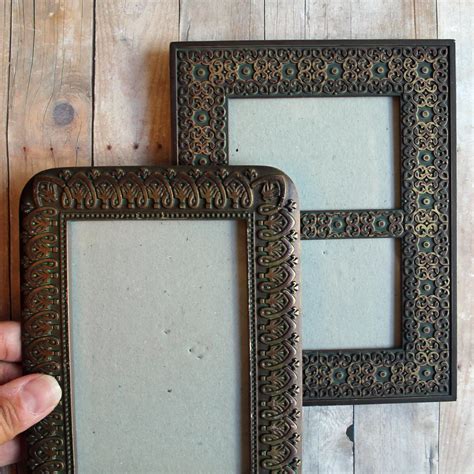 Vintage Metal Photo Frame Set of 2 with Arts and Craft Mission Style ...