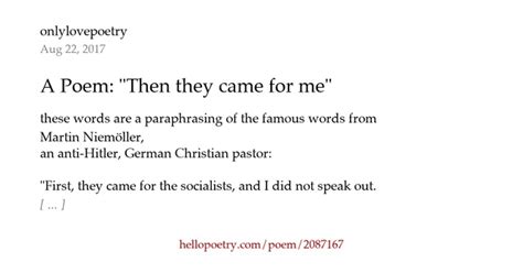 A Poem: "Then they came for me" by onlylovepoetry - Hello Poetry