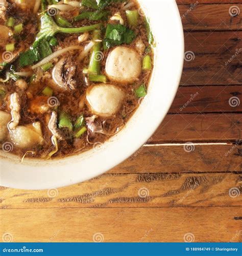 Thai pork noodle soup stock image. Image of preparation - 188984749