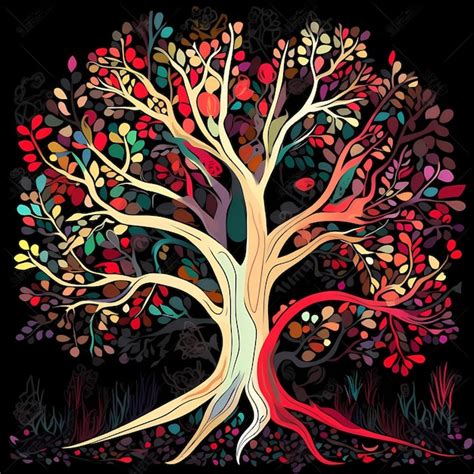 Premium AI Image | Vibrant Colorful Rainbow Mystical Tree of Life Painting With Popping Bright ...