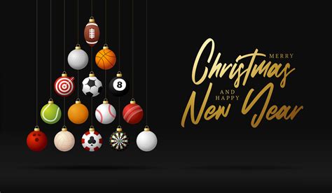 Sport Christmas illustration. Creative Xmas tree made by football ...