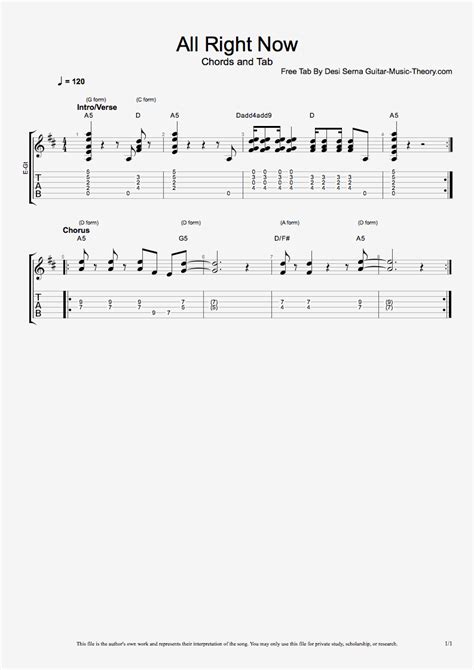 Free "All Right Now" Chords and Tab - Guitar Music Theory by Desi Serna