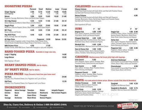 Online Menu of Cassano's Pizza King, Springfield, OH