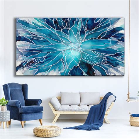 Luxurious Extra Large Framed canvas Wall Art, Abstract Blue Flower