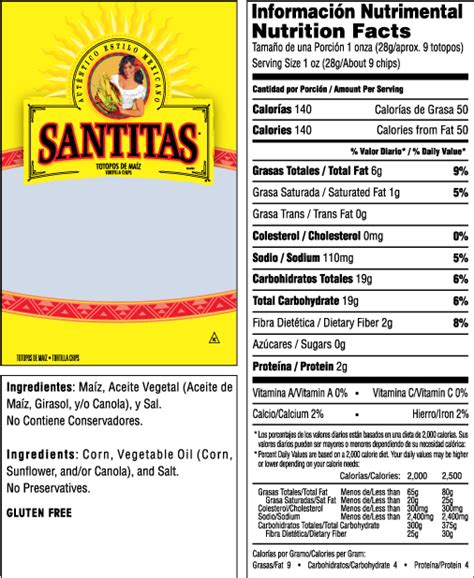 Santitas Tortilla Chips Nutrition Label | Besto Blog