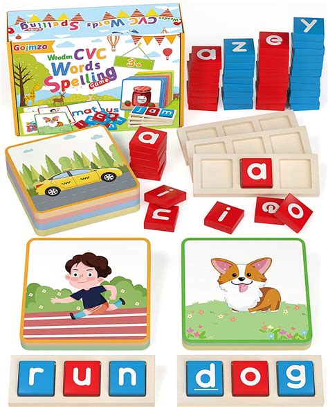 Amazon.com: Gojmzo Wooden CVC Word Spelling Games, Preschool Kindergarten Learning Activities ...