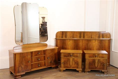 Art Deco Walnut Bedroom Suite - Tables - Side and Serving - Furniture