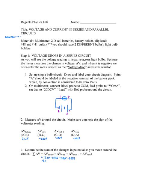 22 parallelseries lab - Parallel-series lab and physics - Regents ...