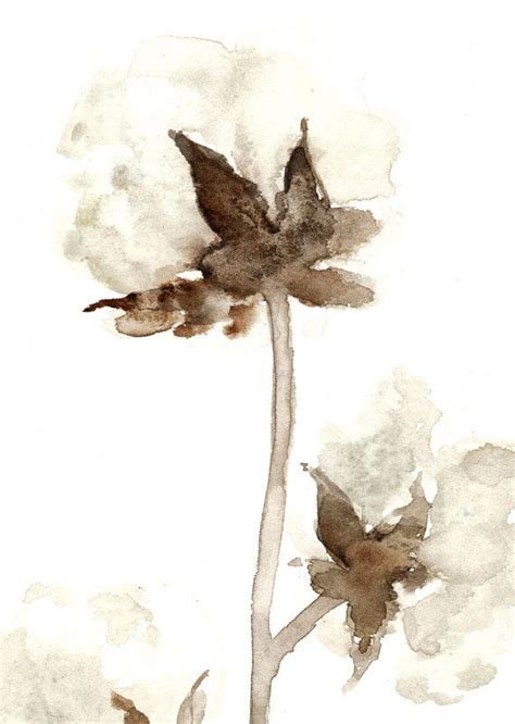 Natural Cotton Flower Watercolor Painting Brown by ColorWatercolor | Watercolor flowers ...