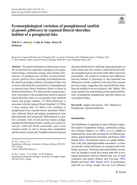 Ecomorphological variation of pumpkinseed sunfish (Lepomis gibbosus) in exposed littoral ...