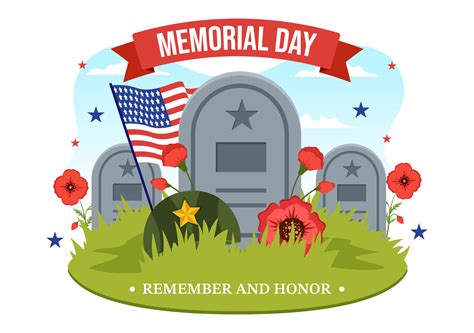 Memorial Day Illustration with American Flag, Remember and Honor to ...