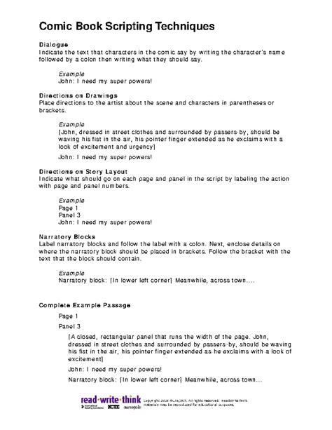 Comic Book Script Writing Template Example - PDFSimpli