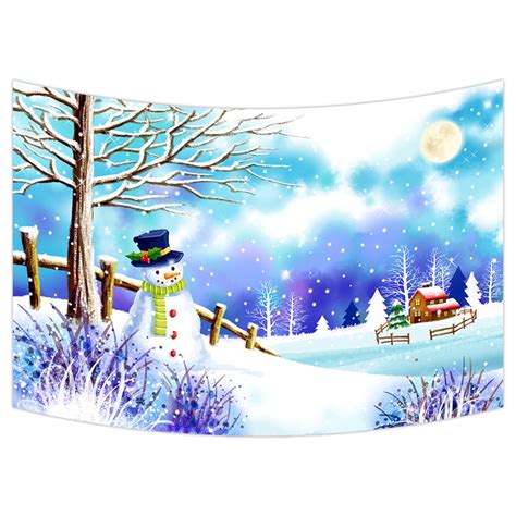 YKCG Christmas Snowman under Tree Winter Snow Scene Wall Hanging Tapestry Wall Art 90x60 inches ...