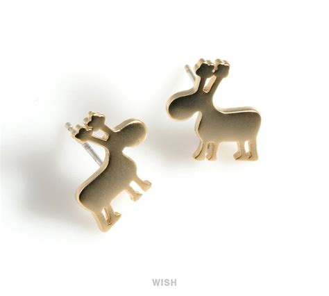 Reindeer Stud Earrings in Matte Gold Reindeer Ear Studs / | Etsy