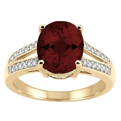 MauliJewels - 0.12 Carat Oval Garnet and Diamond Ring in 10K Yellow Gold - For Women - Walmart ...