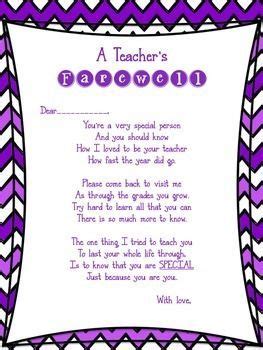 a teacher's farewell poem with purple and white chevrons on the border