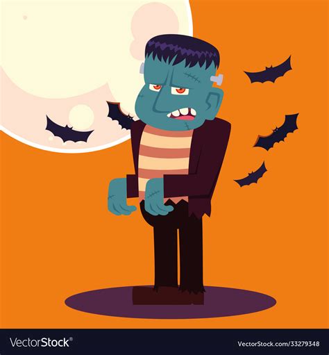 Halloween frankenstein cartoon with moon Vector Image