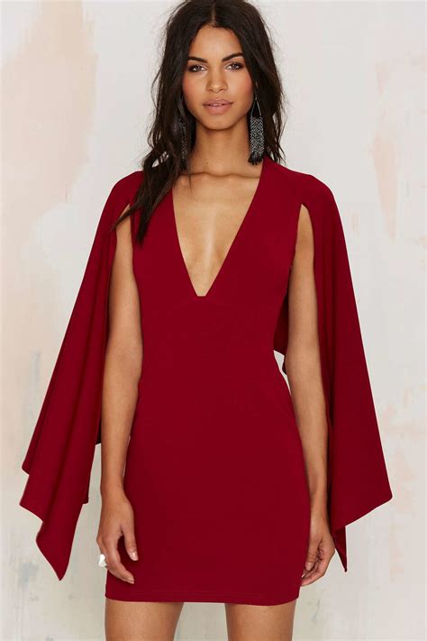 Lyst - Nasty Gal Kendra Plunging Cape Dress in Red