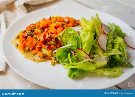 Baked fish with vegetables stock photo. Image of italian - 167250560