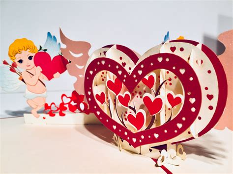 Giant Pop up Heart With Cupids Card Created by Origami Pop - Etsy