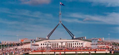 Crowds attend the official opening of the new Parliament House building ...