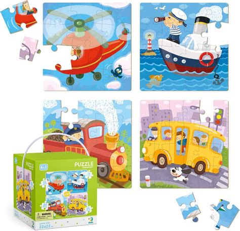 Jigsaw Puzzles for 3 year olds 4 Puzzles in 1 Transport (12 Pieces 16 ...