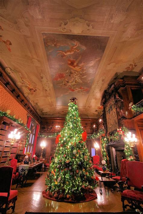 Christmas inside Biltmore House - in the Library. Asheville NC. Built by George Vanderbilt ...