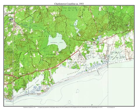 Charlestown Coastline 1953 - Custom USGS Old Topo Map - Rhode Island ...