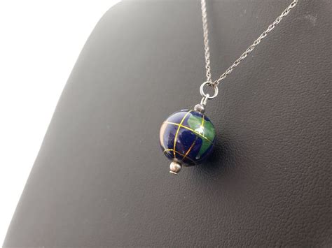 Gemstone Globe Charm Necklace / World Globe Pendant Necklace / - Etsy | Pendant necklace ...