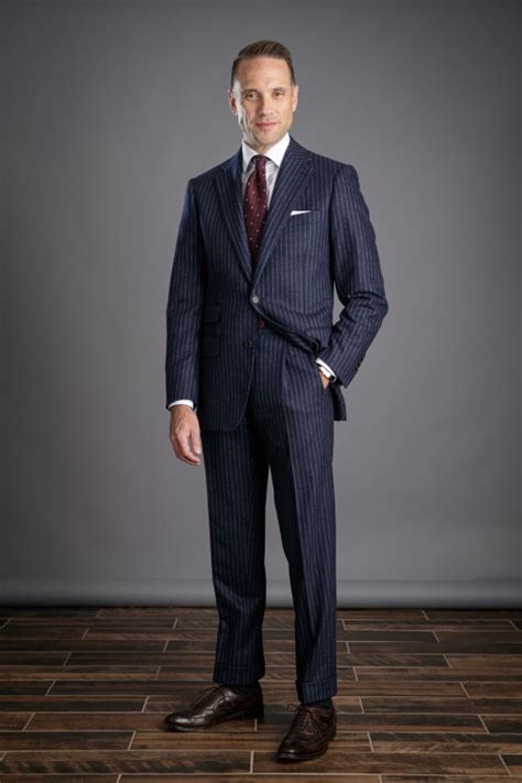 Navy Blue Flannel Chalk Stripe Suit - He Spoke Style