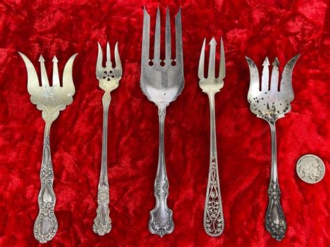 Collection Of Five Antique Sterling Silver Serving Forks Total Weight 93.5g