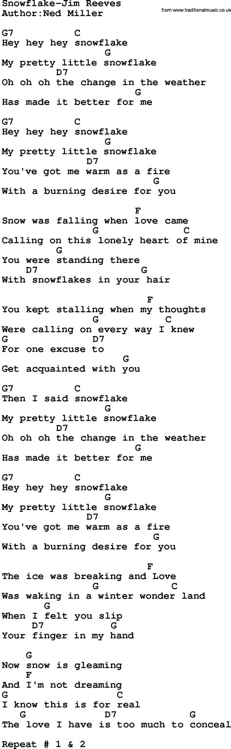 Country Music:Snowflake-Jim Reeves Lyrics and Chords