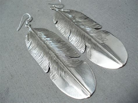 Detailed Navajo Sterling Silver Feather Earrings Native American ...