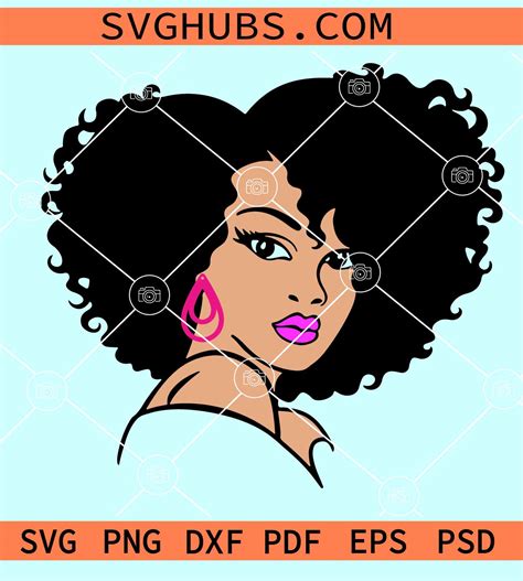 Black woman curly hair svg, afro woman svg, black woman svg