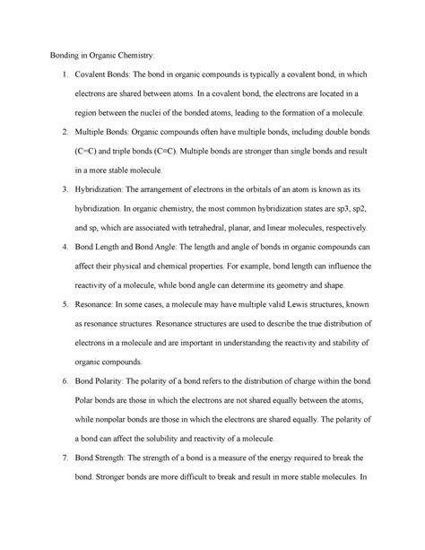 Organic Chemistry 3 - Bonding in Organic Chemistry: 1. Covalent Bonds: The bond in organic ...