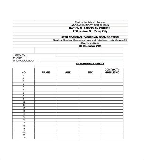 10+ Attendance List Templates | Free Word, Excel & PDF Formats, Samples ...