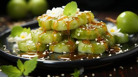 Premium AI Image | Wasabi candy in syrup on green