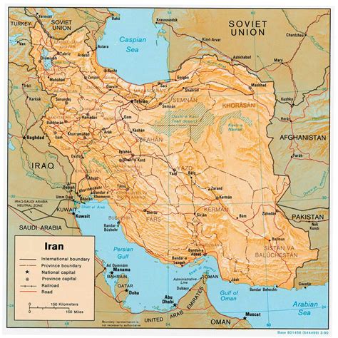 Political map of Iran with relief, major cities and roads – 1990 ...